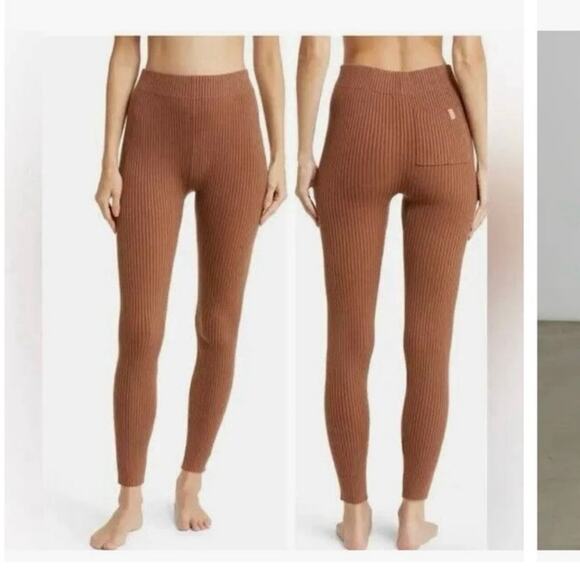 Lunya Brown ribbed organic cotton/silk loungewear pants fitted medium stretchy